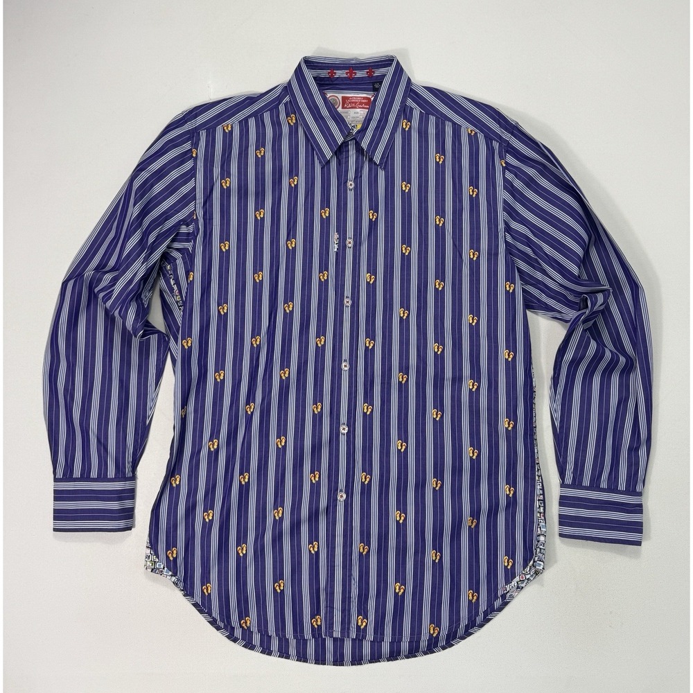 Robert Graham Mens Large Purple Striped Flip Flop Embroidered Button Up Shirt L